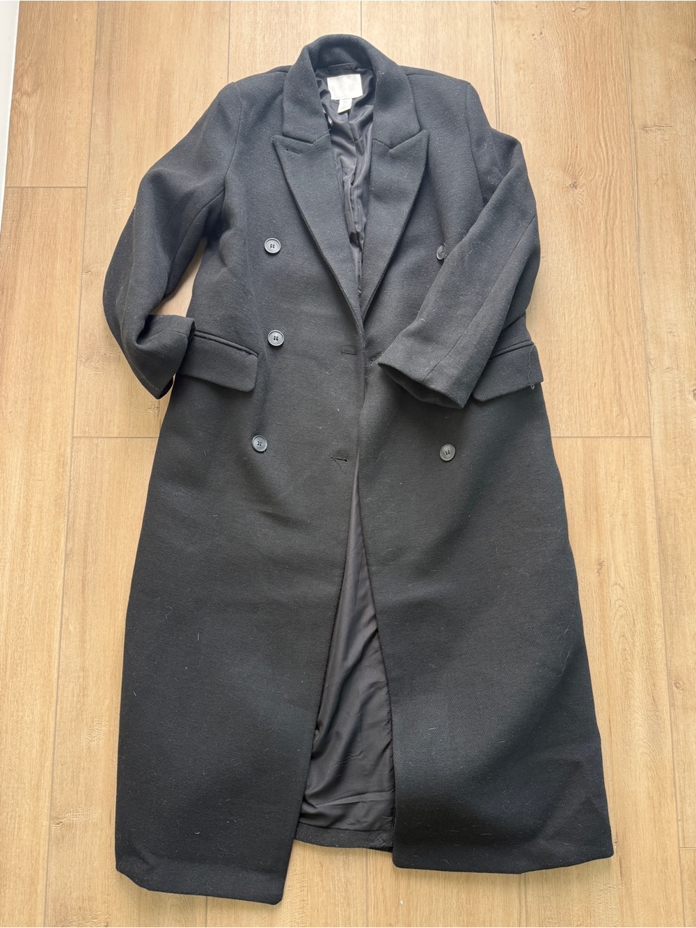 H&M Black Double-Breasted Ankle Length Trench Coat